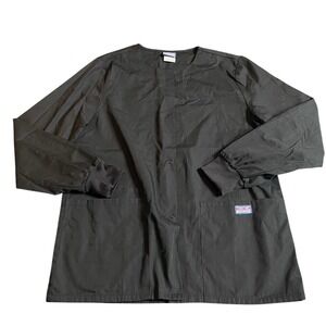 Cherokee Workwear Black Snap Front Scrub Jacket Lab Coat Women's XXS